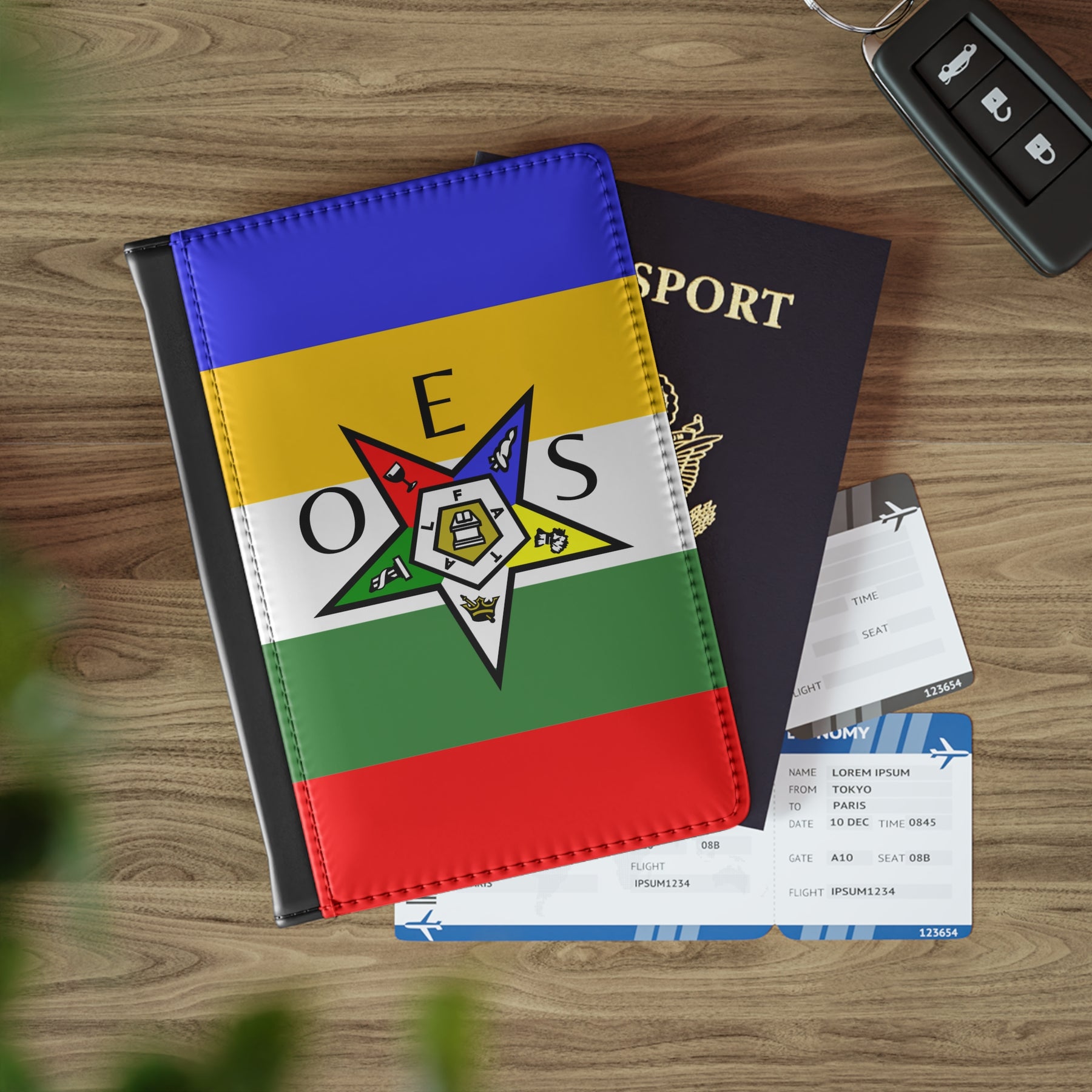 OES Passport Cover - Colorful Star With Inner Compartments - Bricks Masons