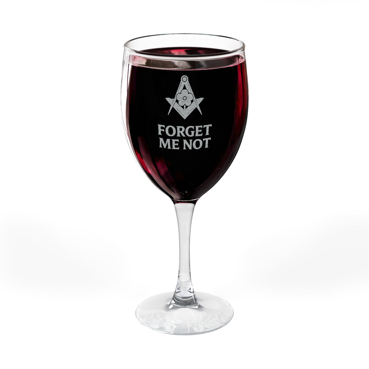 Master Mason Blue Lodge Wine Glass - Square & Compass Forget Me Not