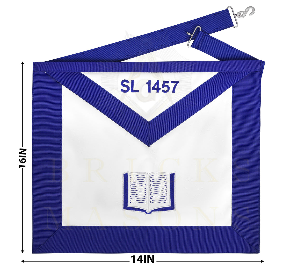 Chaplain Blue Lodge Officer Apron - Blue Ribbon With Machine Embroidery Customizable Flap - Bricks Masons