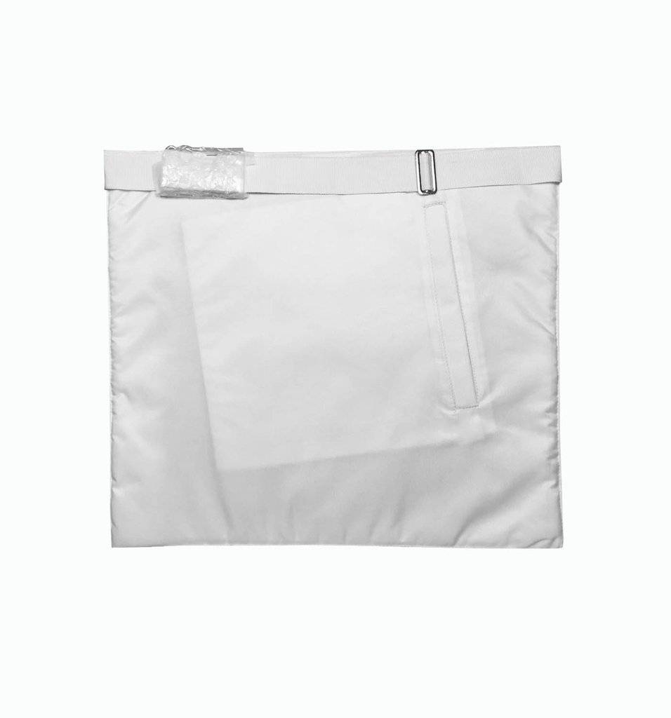 Fellowcraft Blue Lodge Apron - All White Moire with Two Turquoise Rosettes - Bricks Masons