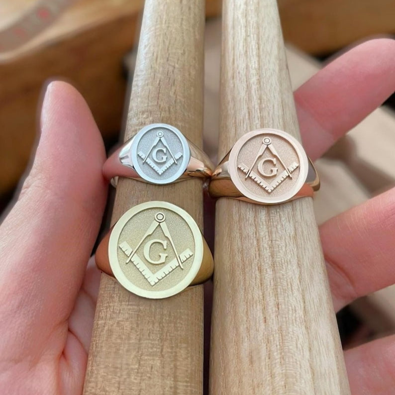 Master Mason Blue Lodge Ring - 10K to 18K Gold Plated 925 Sterling Silver Square & Compass G - Bricks Masons