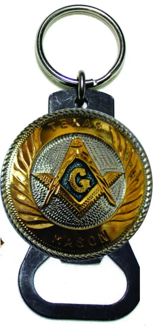 Master Mason Blue Lodge Bottle Opener - Texas Mason Aluminium Metal Keychain - Bricks Masons