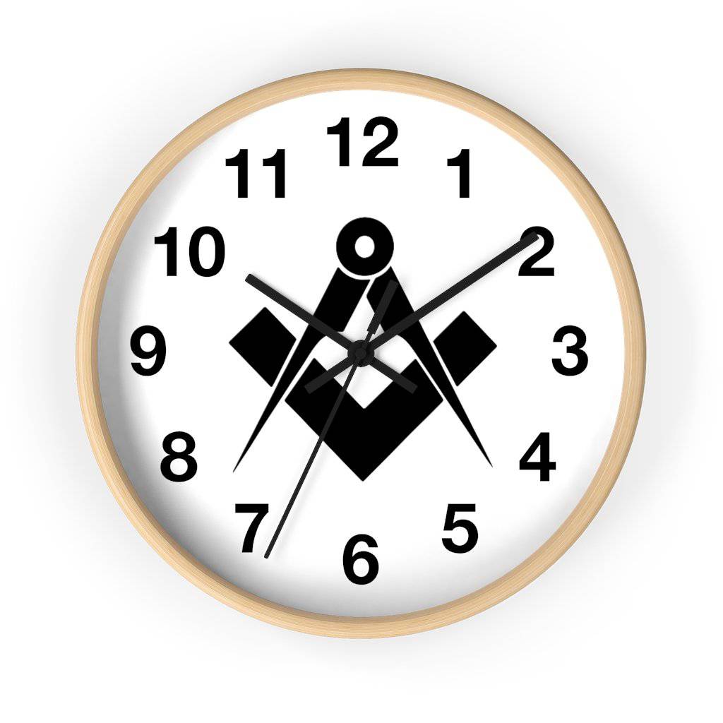 Master Mason Blue Lodge Clock - Square & Compass Wooden Frame - Bricks Masons