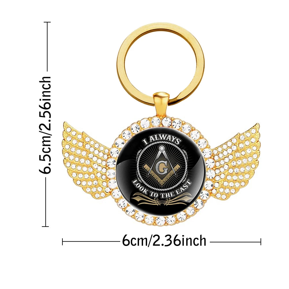 Master Mason Blue Lodge Keychain - I always Look To The East Gold & Silver Color - Bricks Masons
