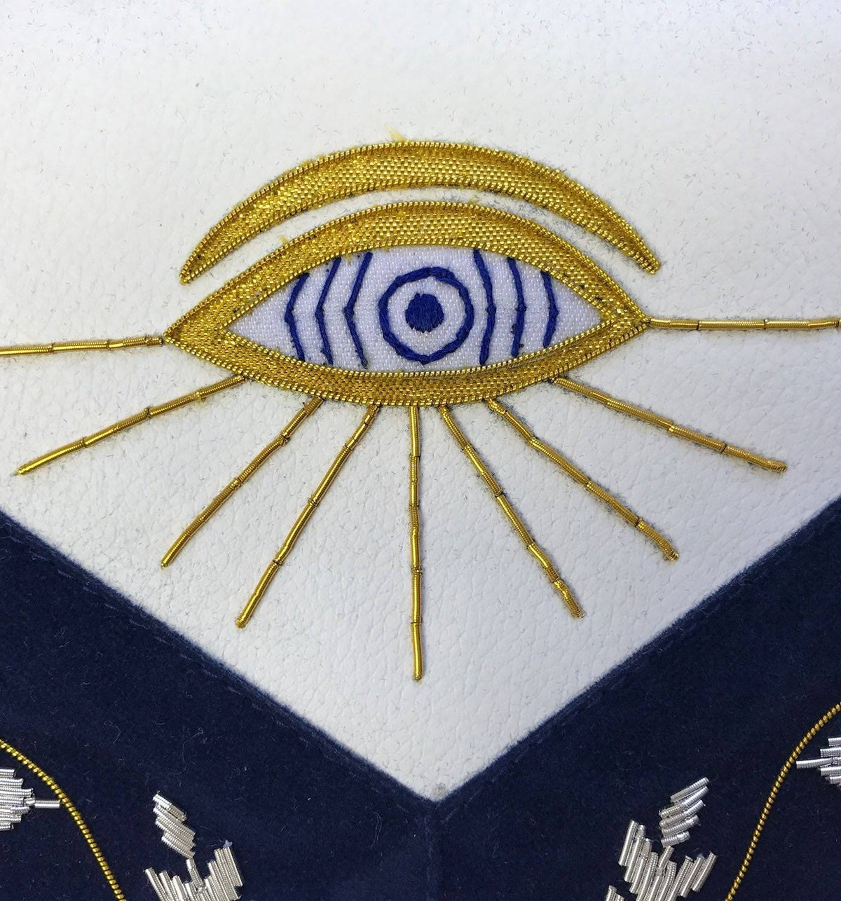 Past Master Blue Lodge Apron - Bullion Gold & Silver Hand Embroidery - Bricks Masons