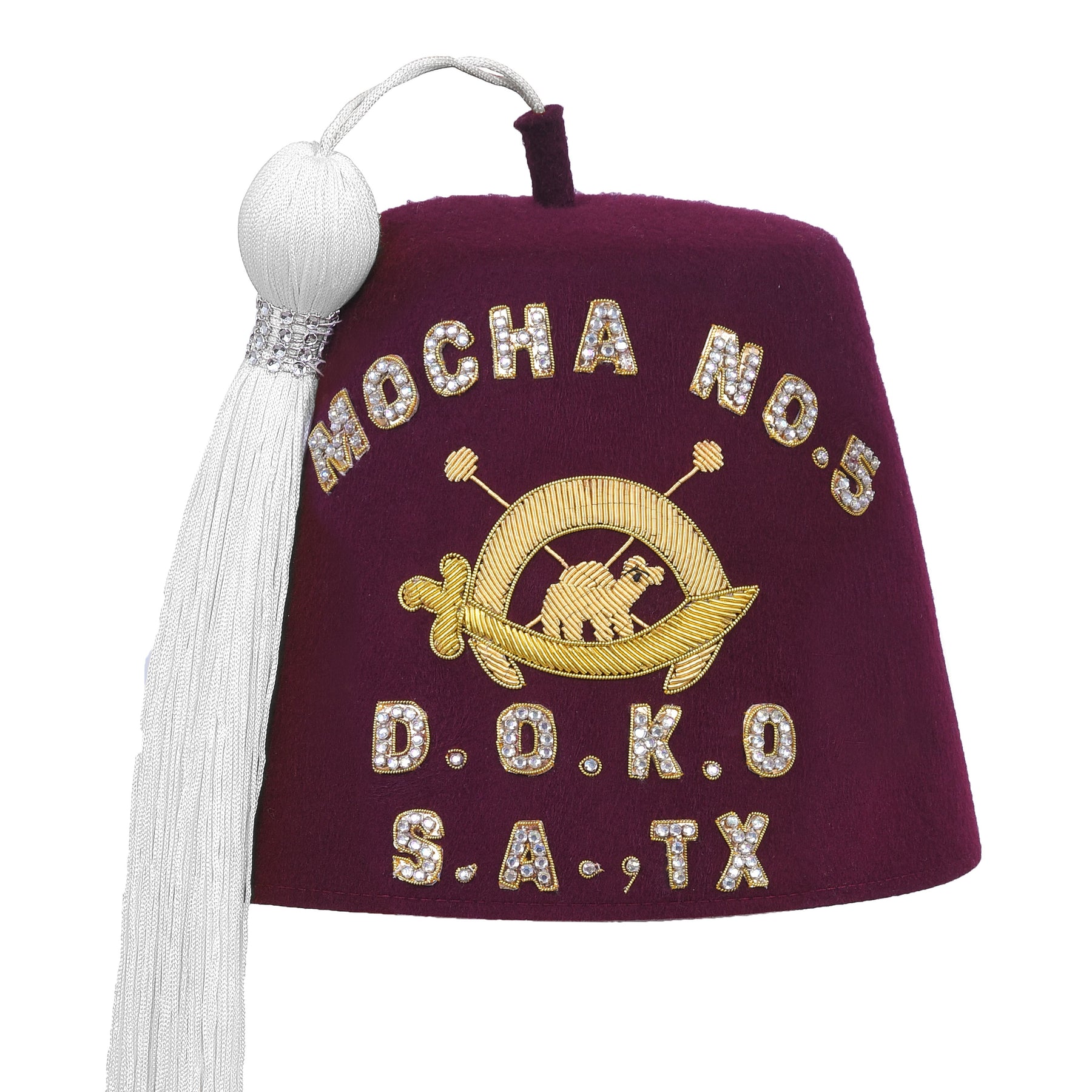 Knights of Omar Fez Hat - Red With Rhinestones (row options) - Bricks Masons