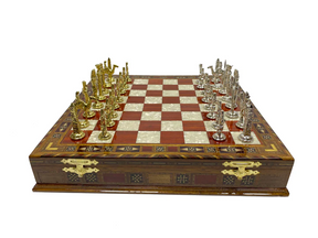 32nd Degree Scottish Rite Chess Set - Wood Mosaic Pattern - Bricks Masons