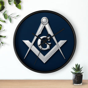 Master Mason Blue Lodge Clock - S&C G Emblem on Wood Frame - Bricks Masons