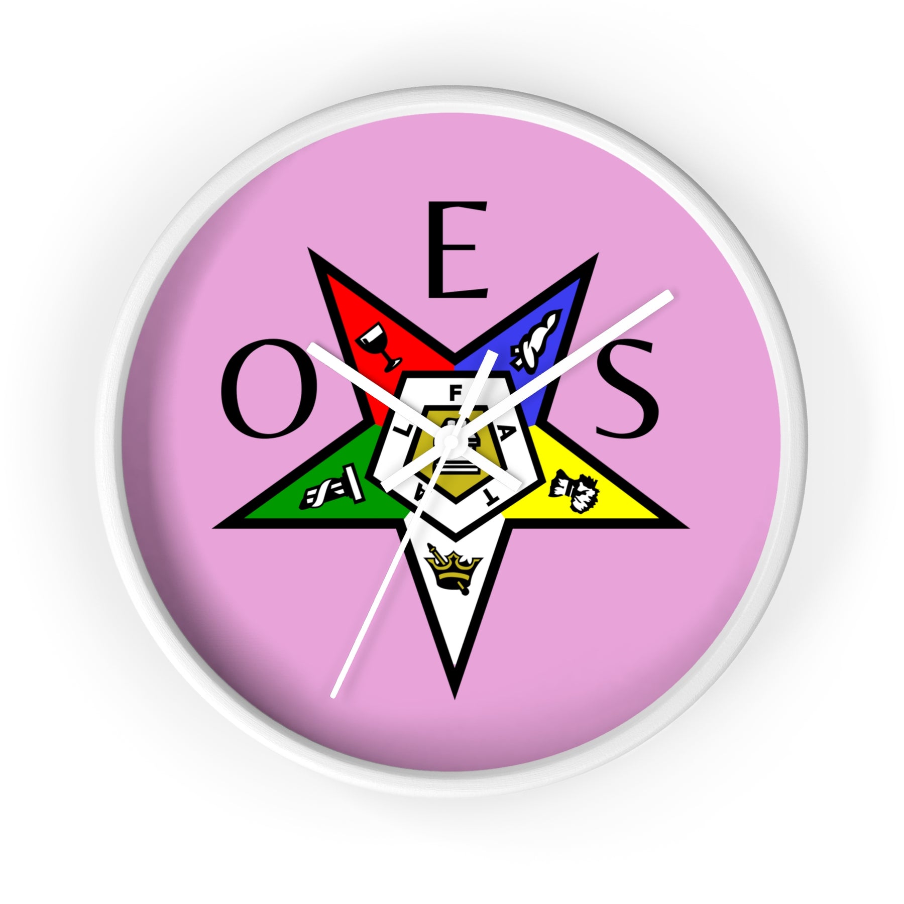 OES Clock - Colorful Emblem with OES Lettering on Pink Dial - Bricks Masons