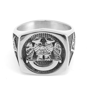 32nd Degree Scottish Rite Ring - Double Headed Eagle Retro Silver Titanium Steel - Bricks Masons