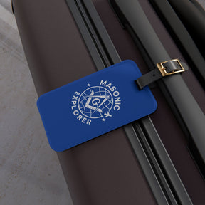 Master Mason Blue Lodge Luggage Tag -  Blue Masonic Explorer With Leather Strap - Bricks Masons
