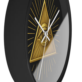 Eye of Providence Clock - Sacred Triangle Eye Emblem on Wooden Frame - Bricks Masons