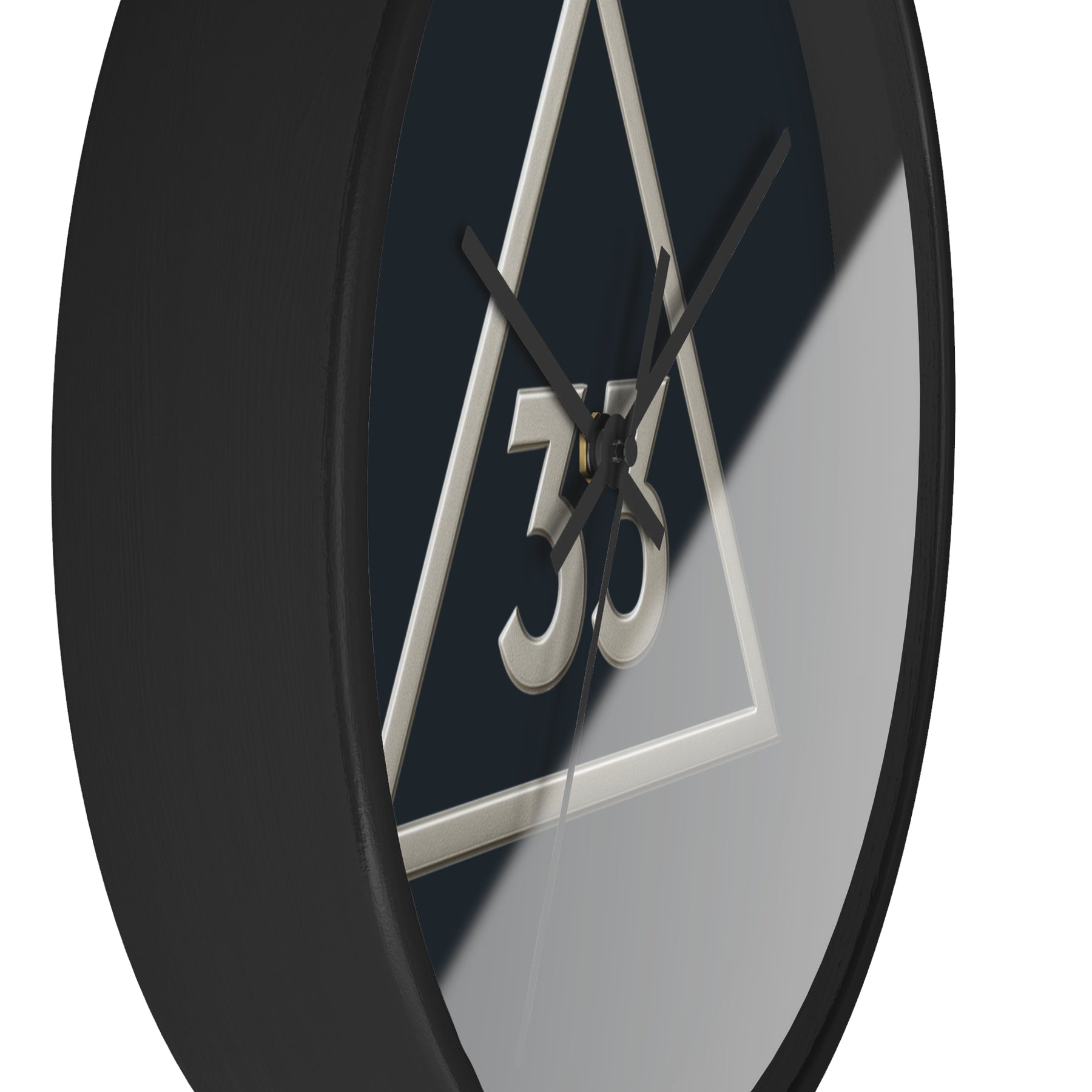 33rd Degree Scottish Rite Clock - Silver Triangle with 33 on Wooden Frame - Bricks Masons