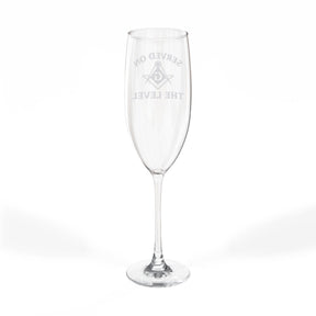 Master Mason Blue Lodge Champagne Flute - Served On The Level Square & Compass G