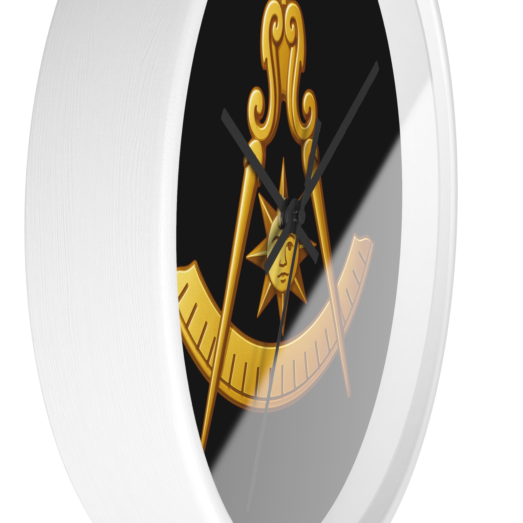 Past Master Blue Lodge Clock - Compass Sun & Quadrant Symbol with Wooden Frame - Bricks Masons