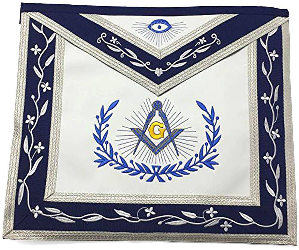 Master Mason Blue Lodge Apron - Navy Blue & White with Silver Braids