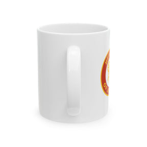 Heroines of Jericho Mug - White with Spinning Wheel and Chair Emblem - Bricks Masons