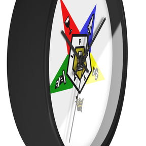 OES Clock - White Dial with Star Emblem in Wooden Frame - Bricks Masons
