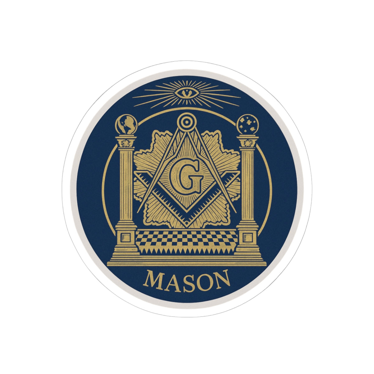 Master Mason Blue Lodge Sticker Decal - Kiss-Cut Blue & Gold With Pillars - Bricks Masons