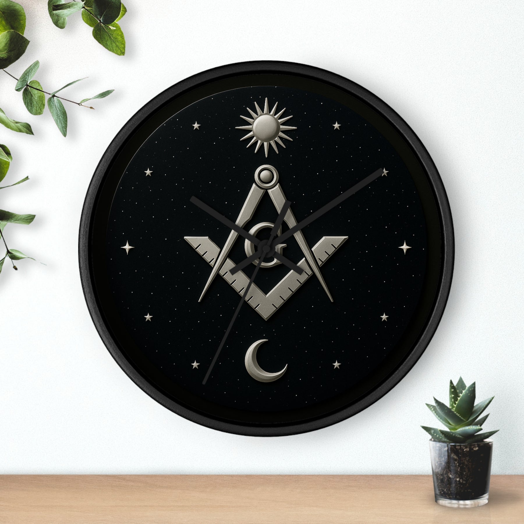 Master Mason Blue Lodge Clock - S&C on Wooden Frame with Plexiglass Cover - Bricks Masons