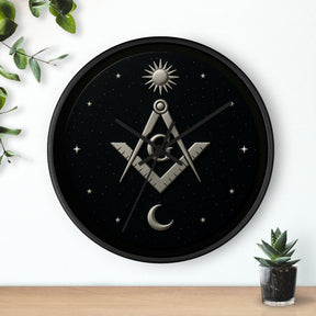Master Mason Blue Lodge Clock - S&C on Wooden Frame with Plexiglass Cover - Bricks Masons