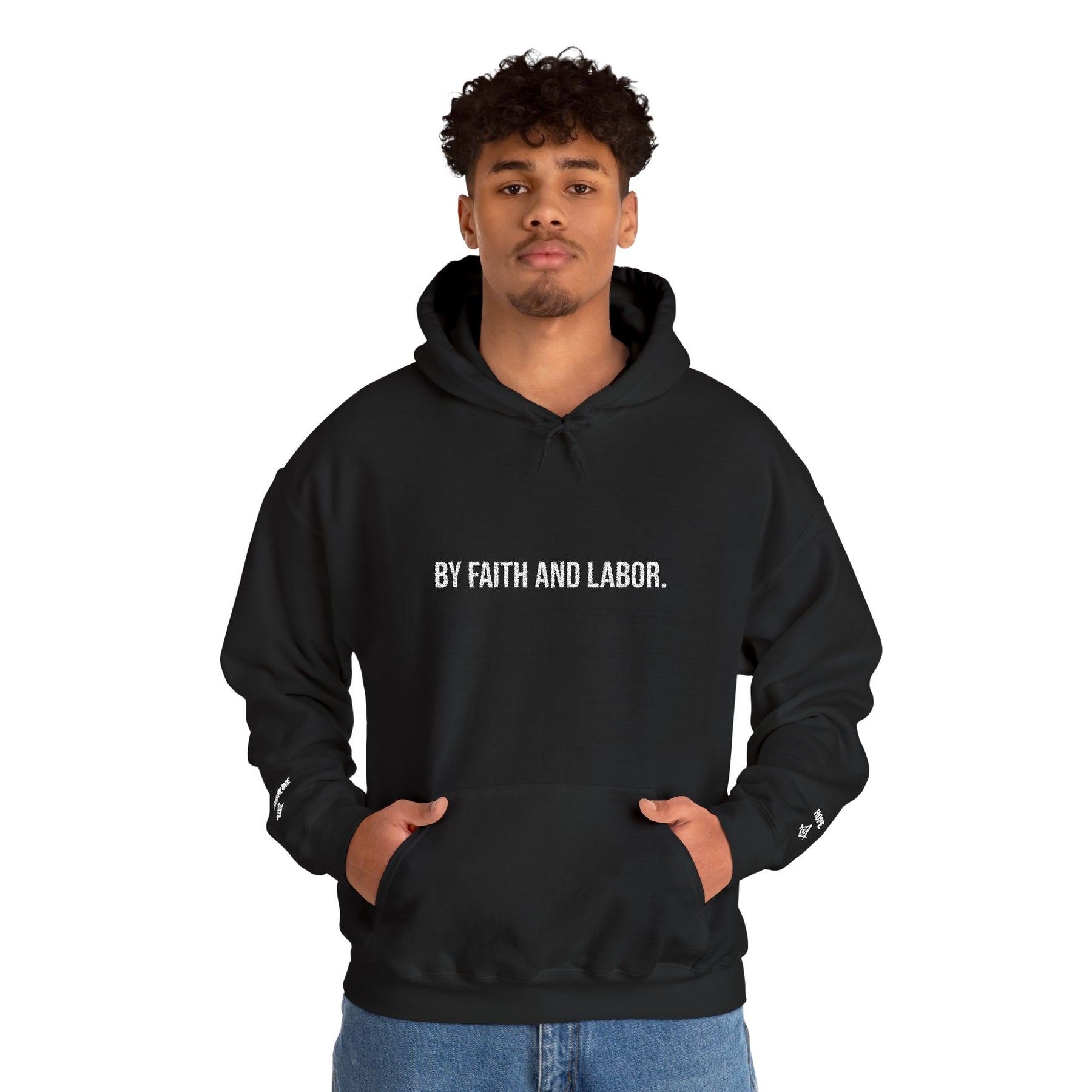 Master Mason Blue Lodge Hoodie - By Faith And Labor with Square & Compass G Embroidery - Bricks Masons