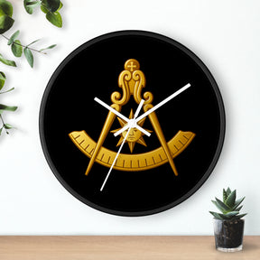 Past Master Blue Lodge Clock - Compass Sun & Quadrant Symbol with Wooden Frame - Bricks Masons