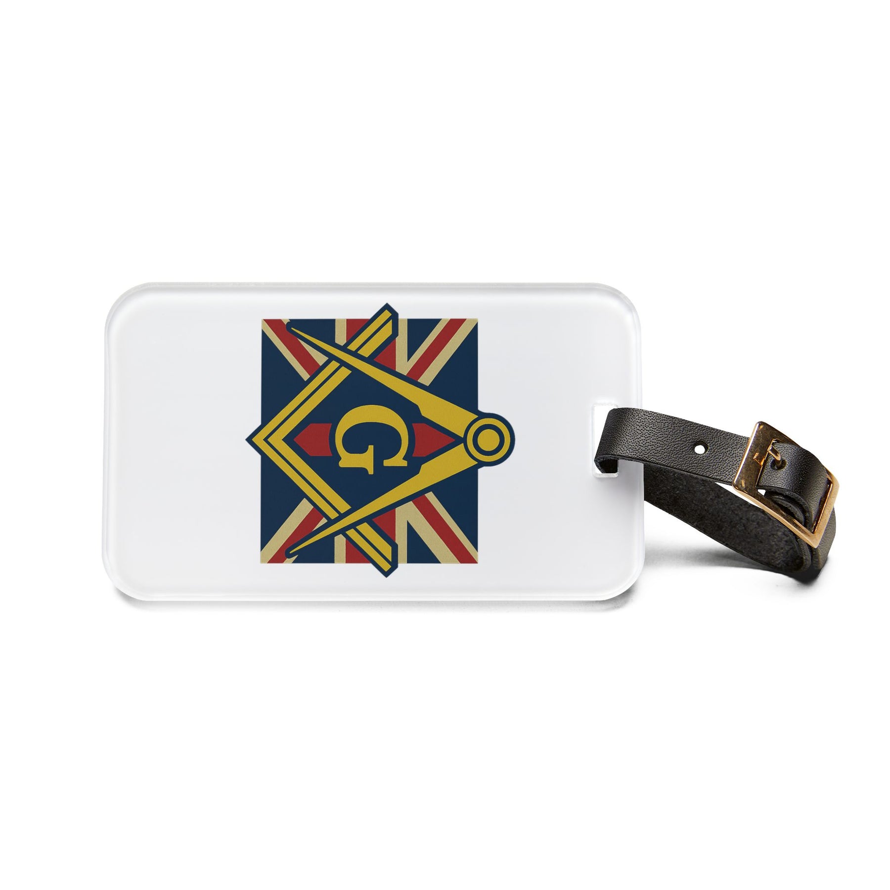 Master Mason Craft Luggage Tag - White With Black Leather Strap - Bricks Masons