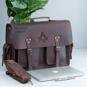 Master Mason Blue Lodge Briefcase - Handmade Leather