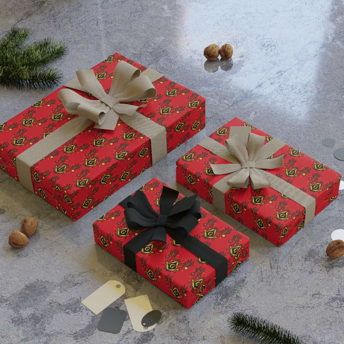 Master Mason Blue Lodge Wrapping Paper - Square & Compass G Holiday Edition - Bricks Masons