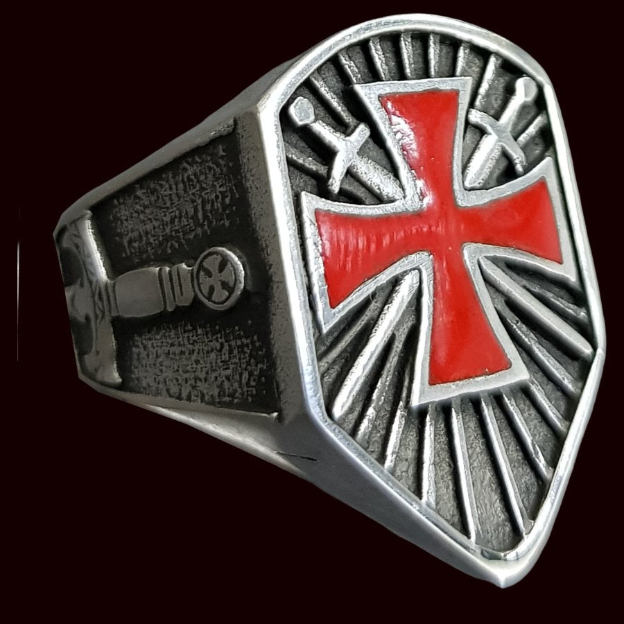 Templar Cross Ring, Enameled Silver, 2.5 x 1.7 cm, 14 g, Art. 1319 - Bricks Masons