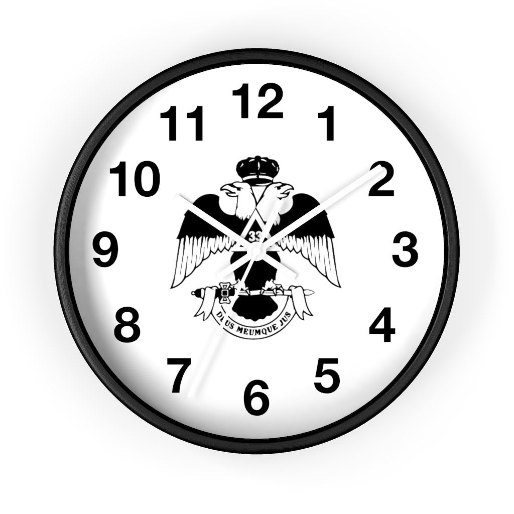 33rd Degree Scottish Rite Clock - Wings Down Wooden Frame