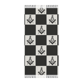 Master Mason Blue Lodge Towel - S & C With Chekered Pattern Beach Cloth - Bricks Masons