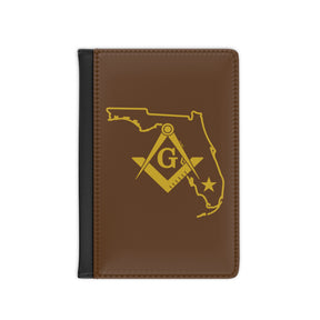 Master Mason Blue Lodge Passport Cover - Florida Mason Brown PU Leather - Bricks Masons