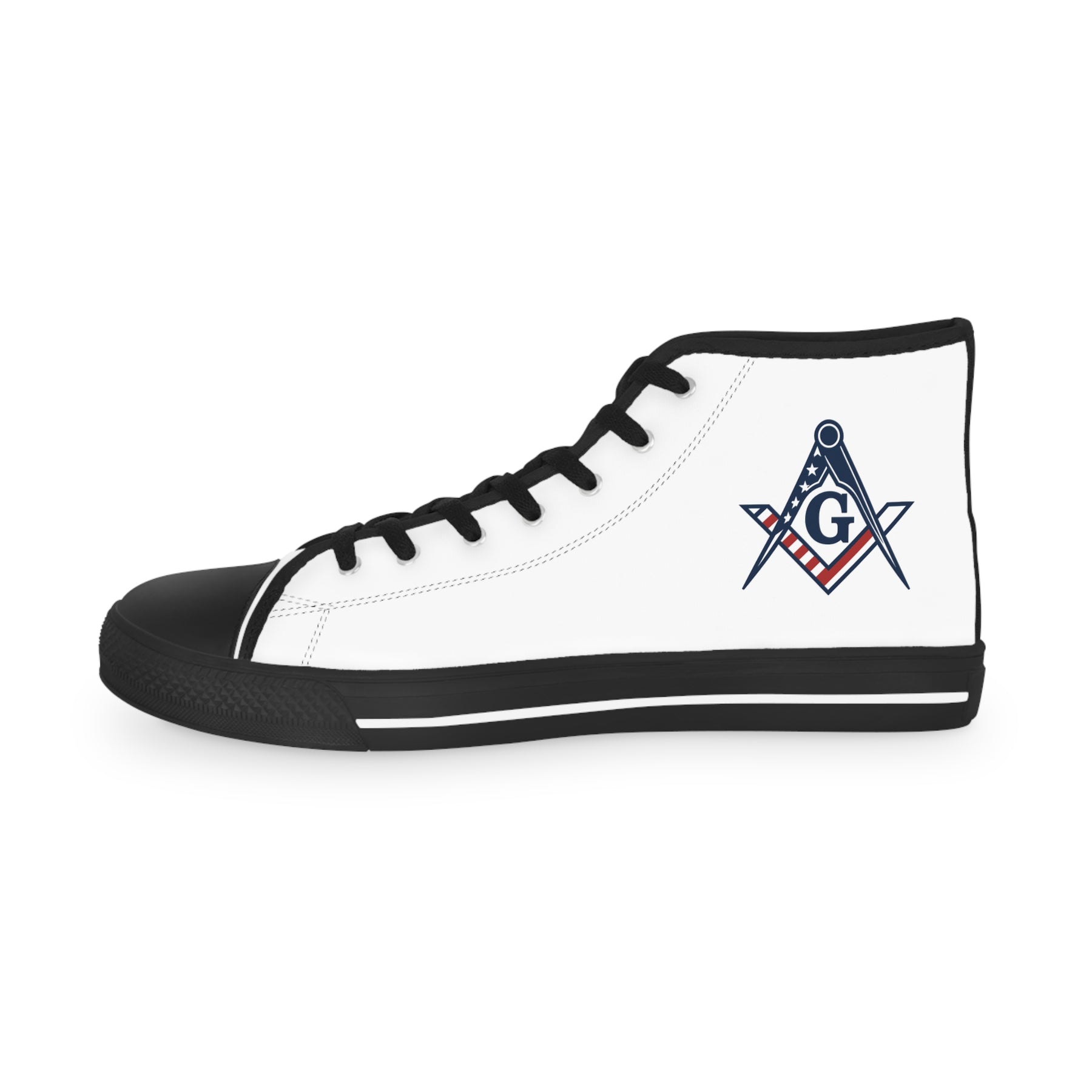 Master Mason Blue Lodge Sneaker - High Top Black & White Sole with USA FLAG S&C G - Bricks Masons