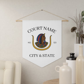 DOI Pennant - Personalized White Polyester Twill with Wooden Dowel - Bricks Masons