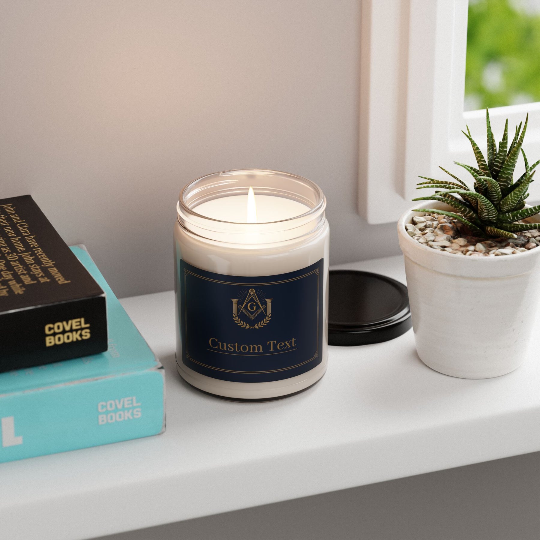 Master Mason Blue Lodge Candle - S&C with G and Pillars Christmas Customized - Bricks Masons