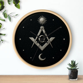 Master Mason Blue Lodge Clock - S&C on Wooden Frame with Plexiglass Cover - Bricks Masons