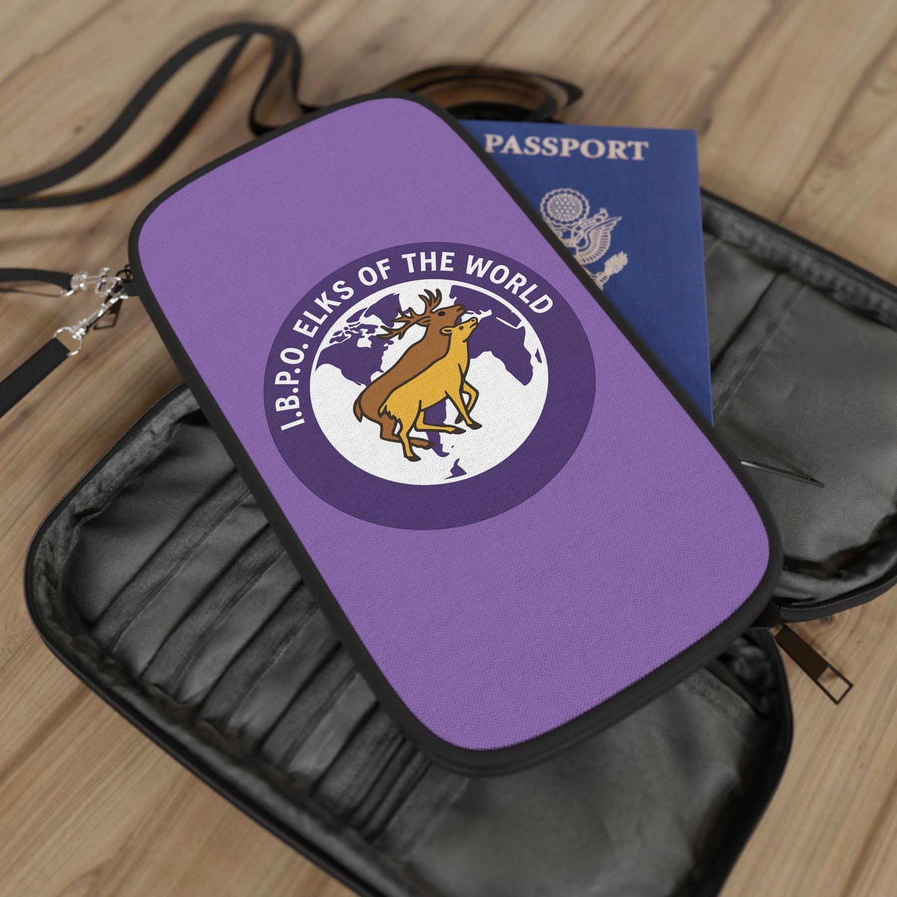 Elks of the World Passport Wallet - Purple IBPO With Shoulder & Wrist Strap - Bricks Masons