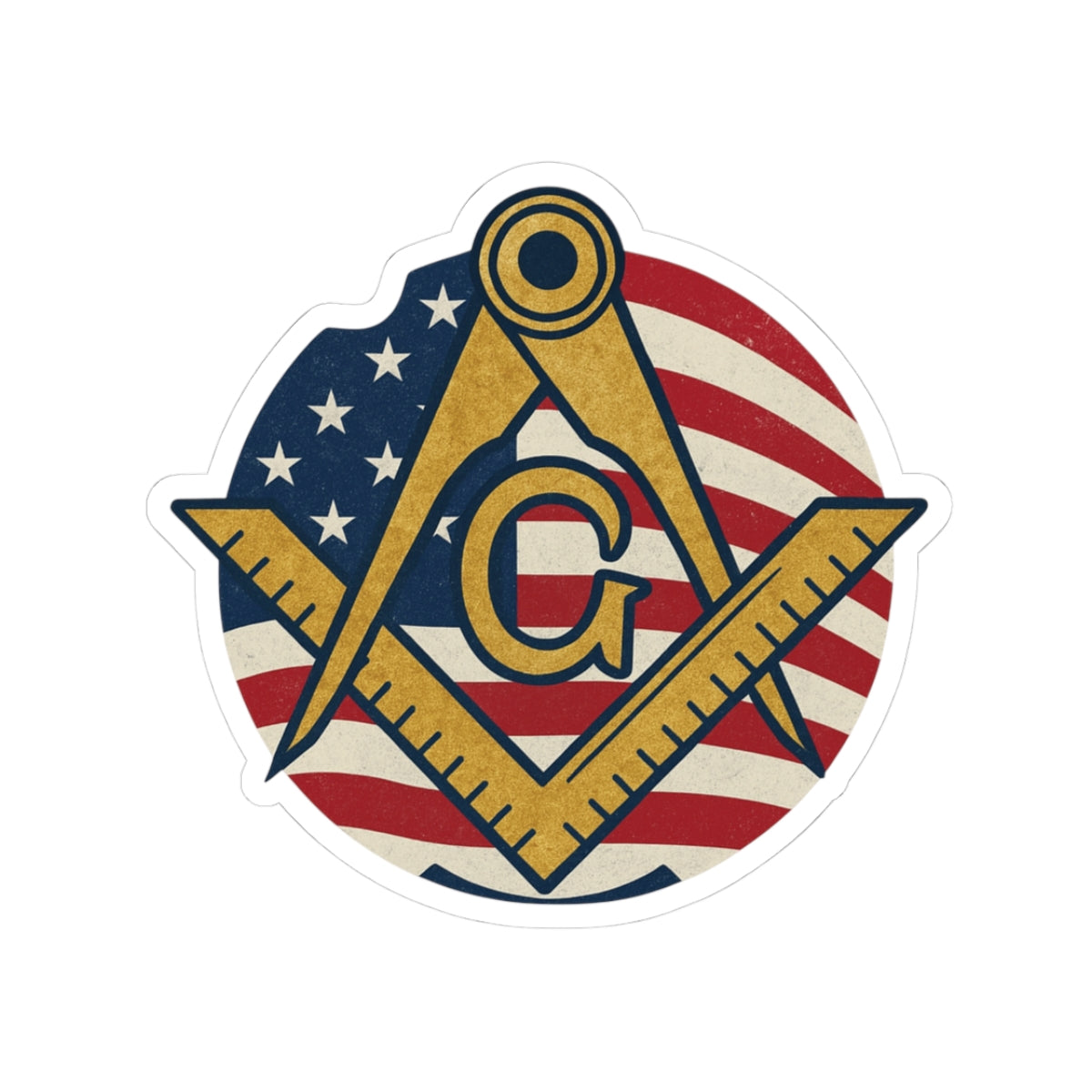 Fellowcraft Blue Lodge Sticker Decal - Kiss-Cut US Flag Various Sizes - Bricks Masons