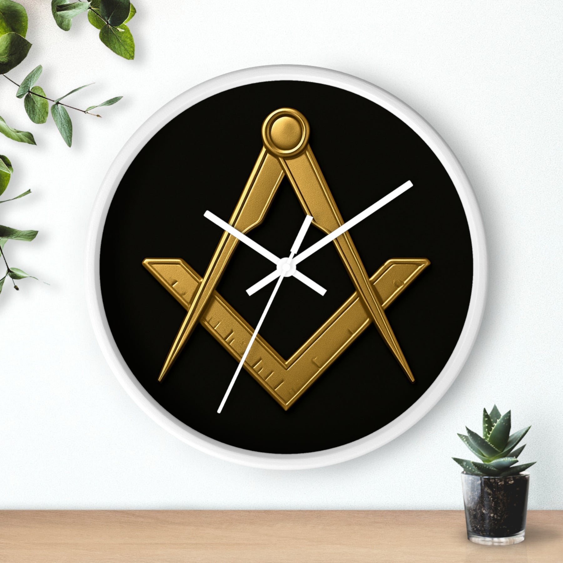 Master Mason Blue Lodge Clock - Classic Square & Compass on Wood Frame - Bricks Masons