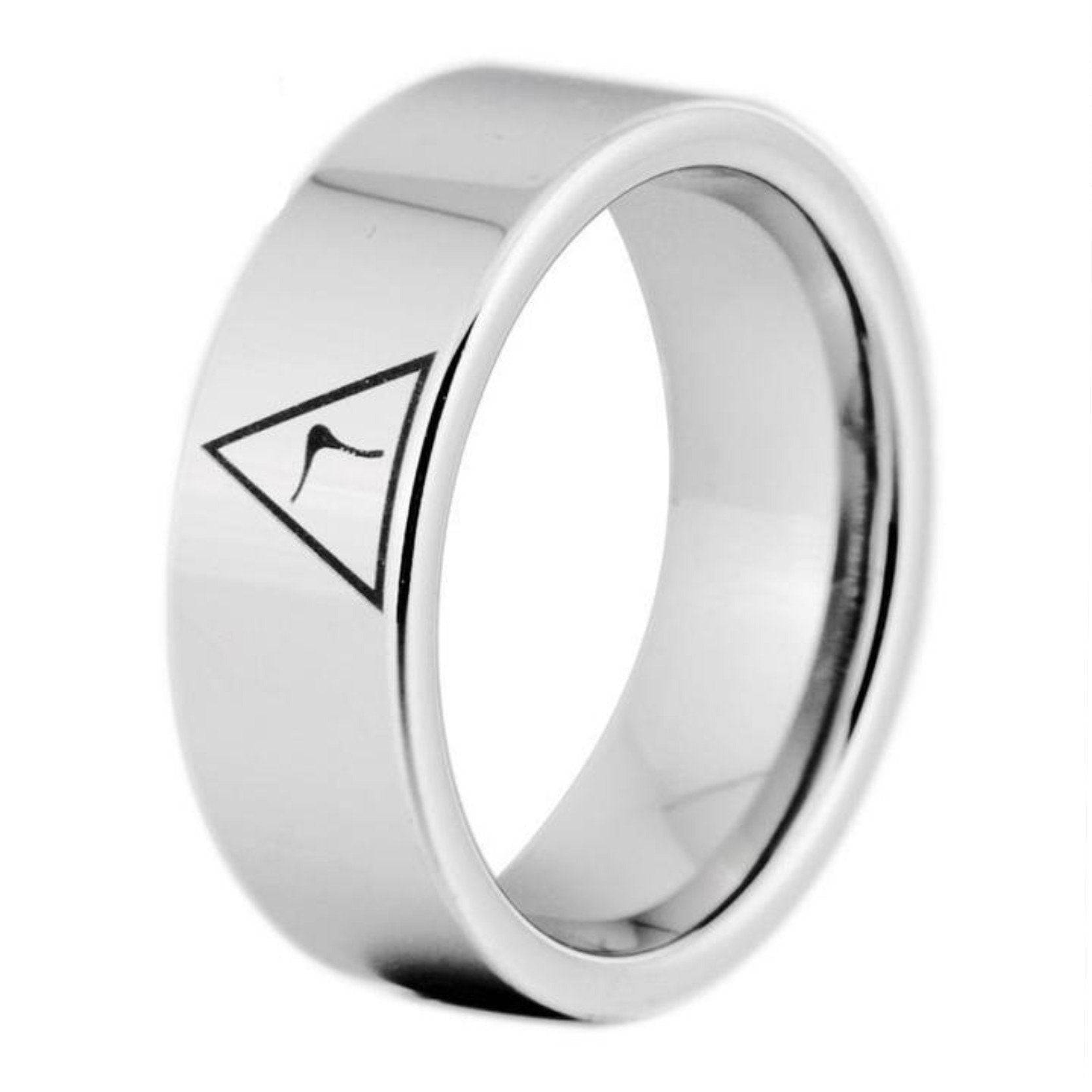 14th Degree Scottish Rite Ring - Silver Color Pipe Cut Tungsten Personalizable