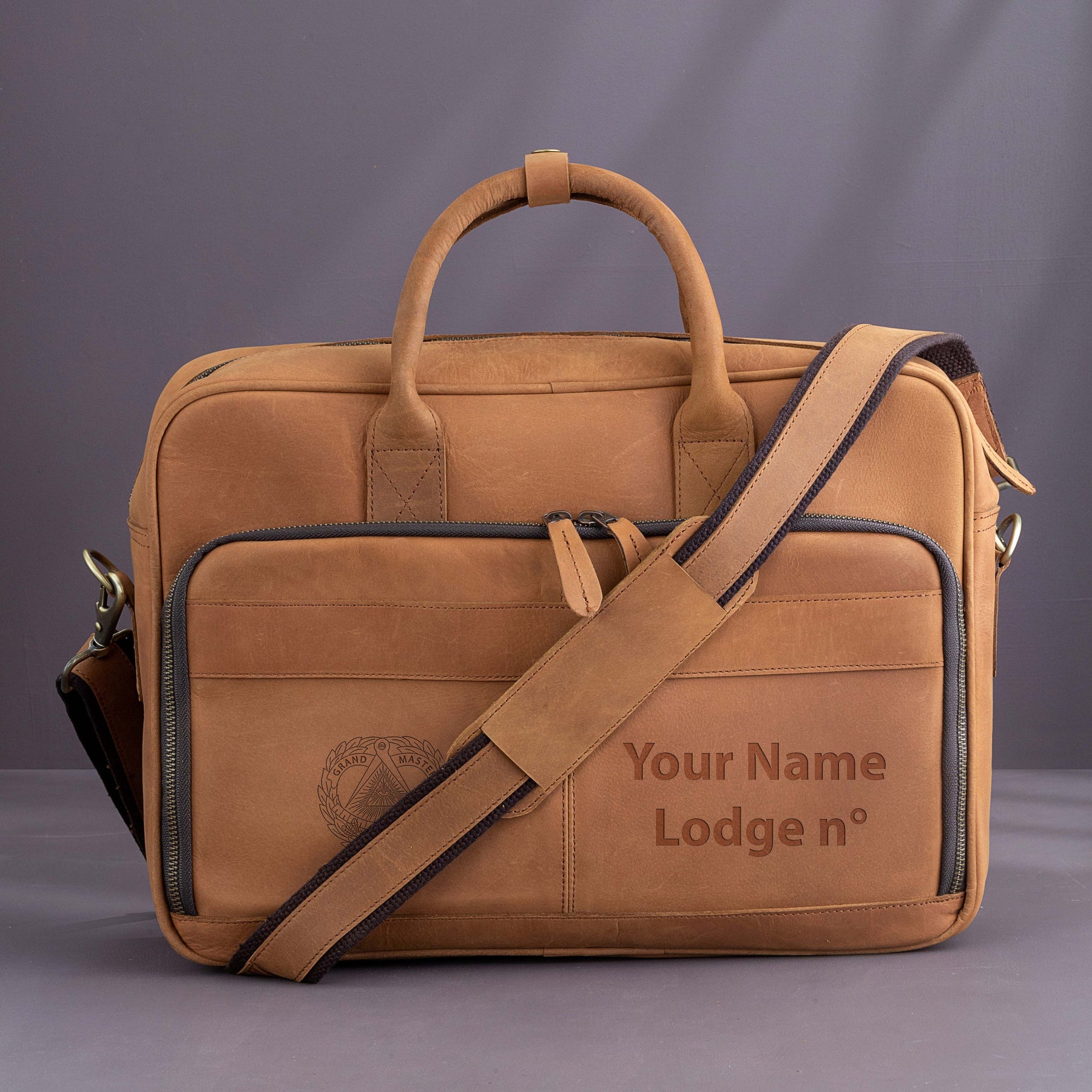 Grand Master Blue Lodge Briefcase - Handmade Leather - Bricks Masons