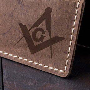 Master Mason Blue Lodge Wallet - Brown Leather - Bricks Masons