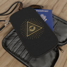 Eye of Providence Passport Wallet - Gold & Black With Shoulder & Wrist Strap - Bricks Masons