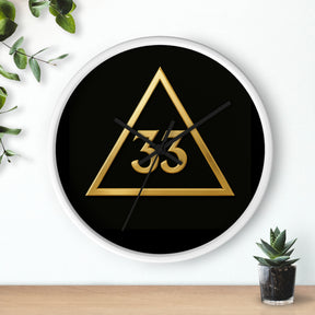 33rd Degree Scottish Rite Clock - Golden Triangle 33 Emblem on Wood Frame - Bricks Masons