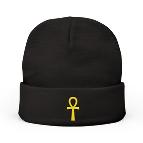 Ancient Egypt Beanie - Knit Embroidery Ankh - Bricks Masons