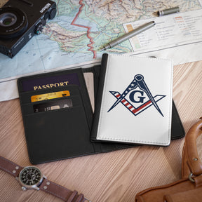 Master Mason Blue Lodge Passport Cover - US Flag Square & Compass G PU Leather - Bricks Masons