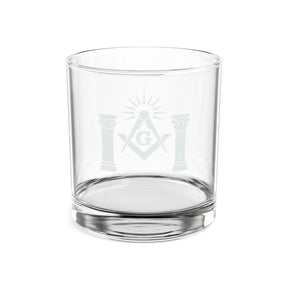 Master Mason Blue Lodge Whiskey Glass - Square & Compass G with Twin Pillars and Light