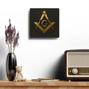 Master Mason Blue Lodge Clock - Square & Compass G Center Piece on Acrylic - Bricks Masons